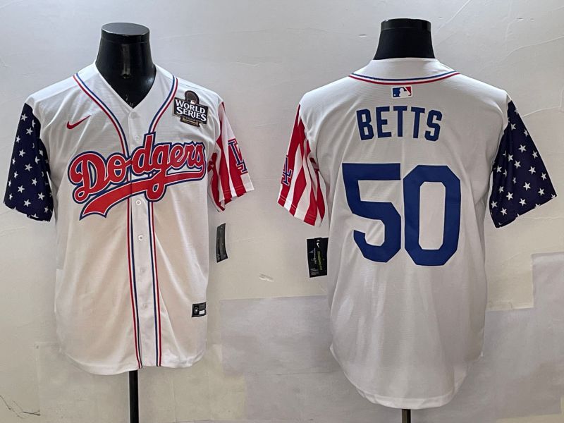 Men Los Angeles Dodgers 50 Betts White a generation of national flags Joint name 2025 Nike MLB Jersey style 10